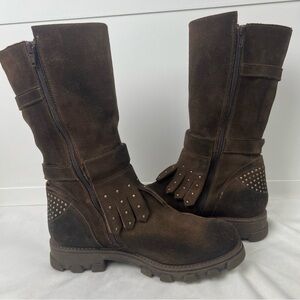 Manas Brown Suede Studded Biker Boots With Fringe Women’s EU 40/ US 9.5